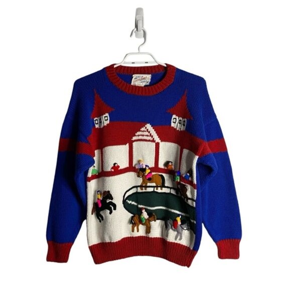 Sweaters - Vintage Handmade 100% Cotton Crewneck 3D Derby Knit Sweater